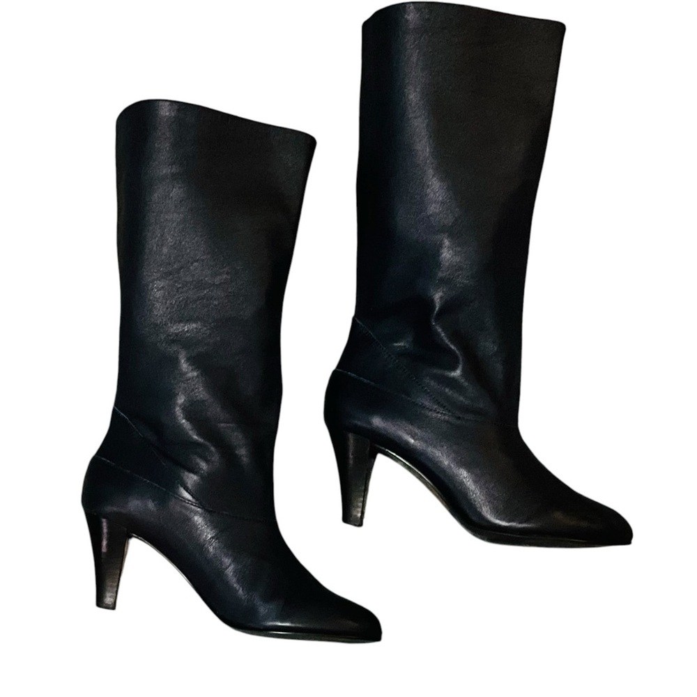 🎉HP RARE Navy Kelsi Dagger Navy Blue Polianna Mid Calf Heeled Boots - Picture 2 of 12